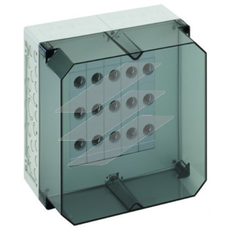 Корпус AKi-SN 25 (300х300х210) під запобіж.(5хD02, E18, 63A) на збірній шині, max січ.відведень: від запобіж.-25мм2, PE-16мм2, N-16мм2, прозора кришка, IP65, Spelsberg